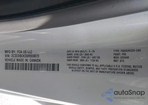 2025 Dodge Charger Daytona R/T Awd from USA, damaged, VIN 2C3CDBCK3SR559873